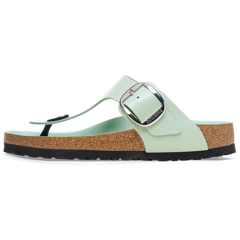 Birkenstock Gizeh Big Buckle Natural Leather Patent Narrow Fit Sandals 'High Shine Surf Green'