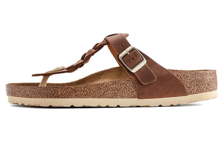Birkenstock Gizeh Braided Waxy Leather Narrow Fit Sandals 'Cognac'