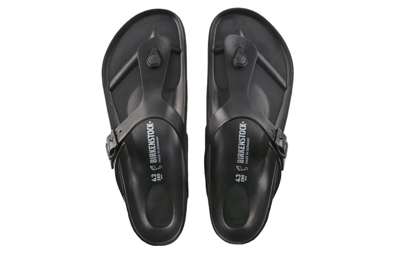 Shop Birkenstock EVA 舒適圓頭百搭軟底搭扣 人字拖鞋 男女款 黑色