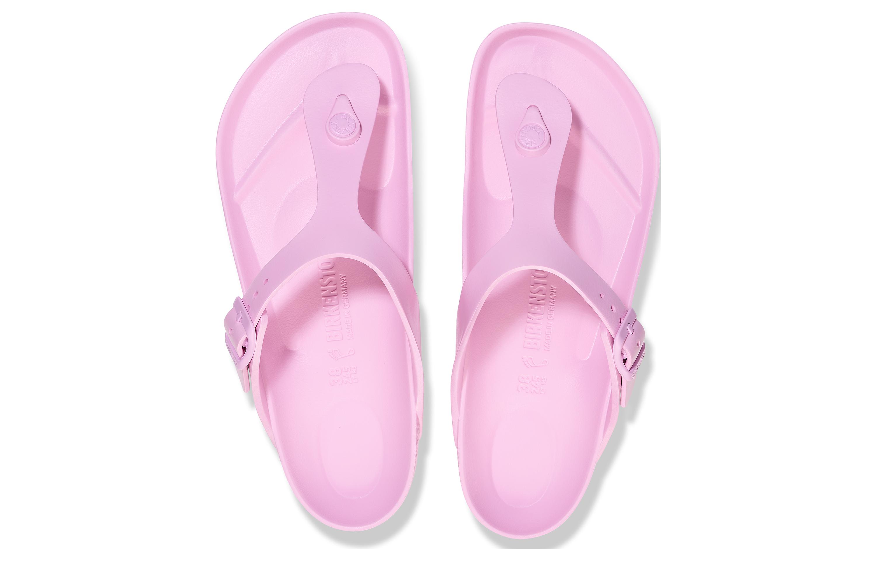 Shop Birkenstock EVA 舒適圓頭百搭軟底黏扣 人字拖鞋 男女款 粉紅色