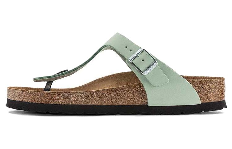 Birkenstock Gizeh Soft Footbed Nubuk Leather Narrow Fit Sandals 'Matcha'