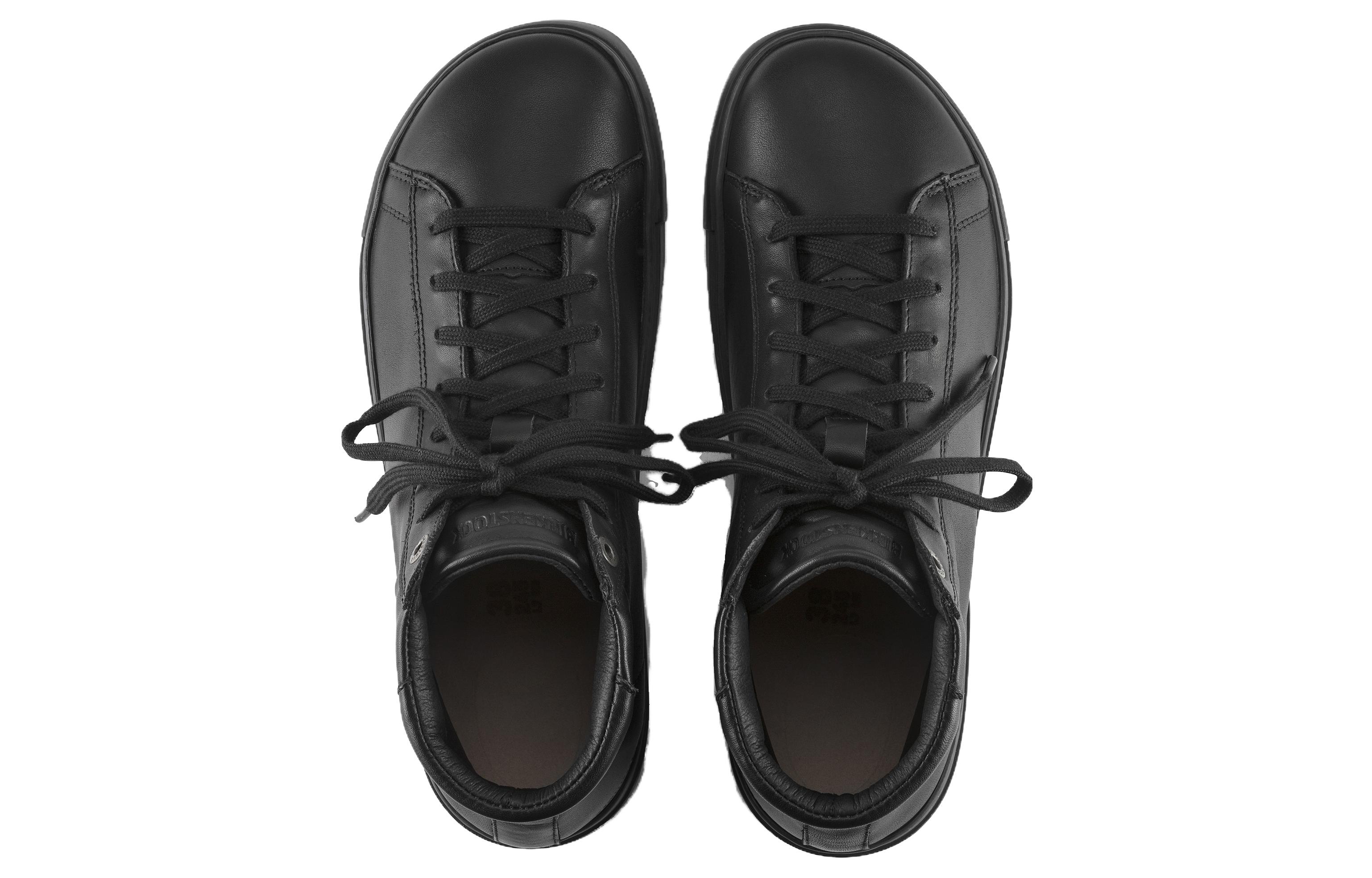 Shop Birkenstock 皮革 舒適圓頭百搭厚底繫帶 高幫 板鞋 男女同款 黑色 窄版