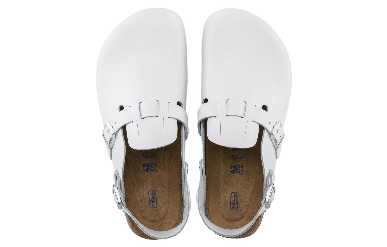 Shop 勃肯 皮革 百搭舒適 時尚涼拖 男女同款 白色