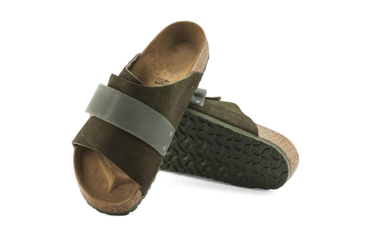 Shop Birkenstock 京都 皮革 休閒 時尚涼拖 男款 綠色