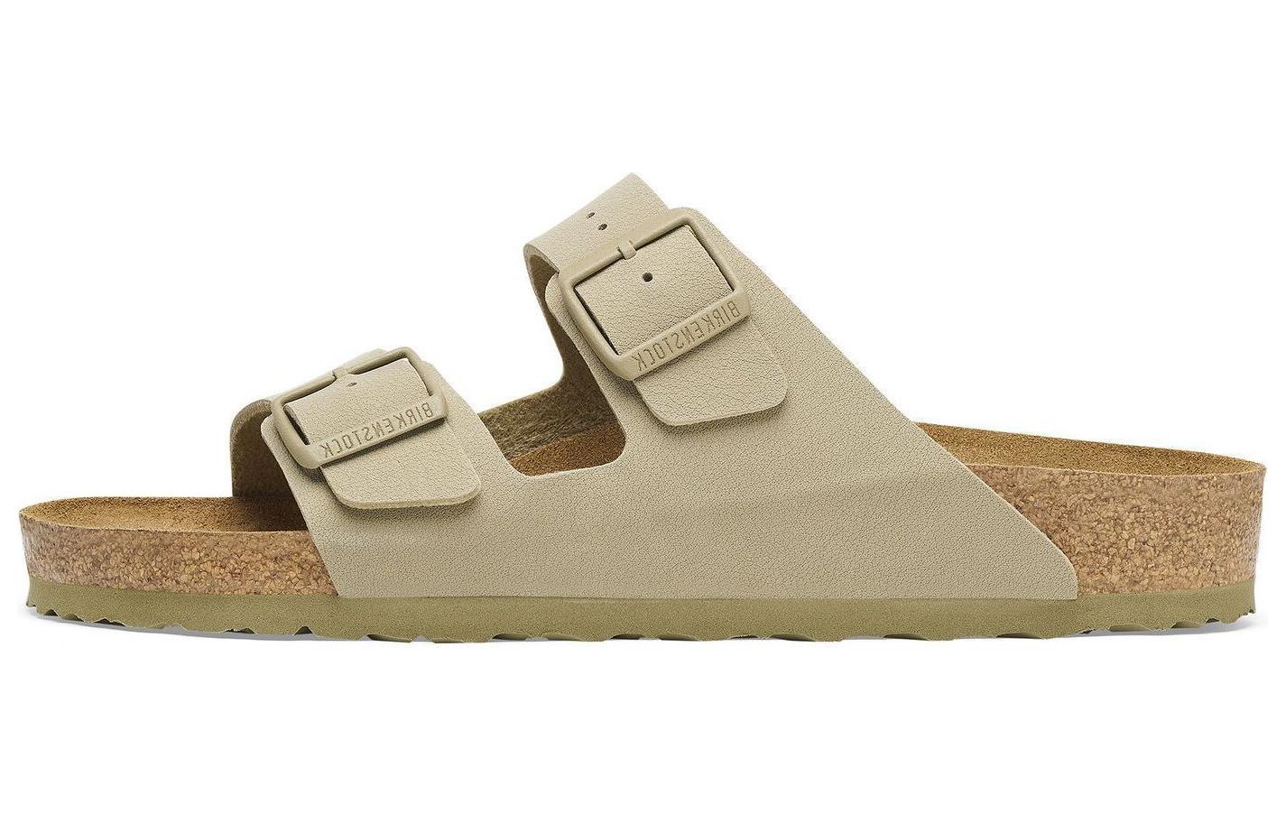 Birkenstock Leather Fashion Slip-On Sandals Khaki Narrow Fit . 1027697