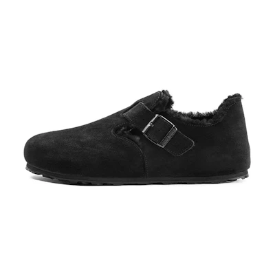 Birkenstock London Shearling Suede Leather Narrow Fit Sandals 'Black'