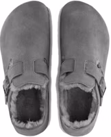 Shop Birkenstock 雙層絨面皮 毛絨舒適保暖百搭圓頭搭扣 低筒 生活休閒鞋 男女同款 鯨魚灰 常規版