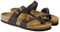 Shop Birkenstock 皮革時尚舒適一字拖鞋 男女同款 棕色 常規