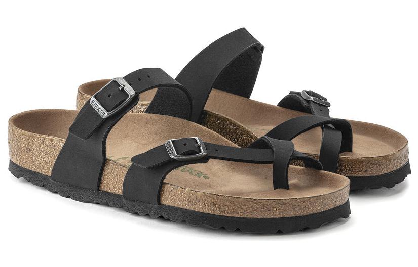 Lookbook Birkenstock 真皮 柔軟舒適厚底 時尚拖鞋 男女同款 黑色 窄版