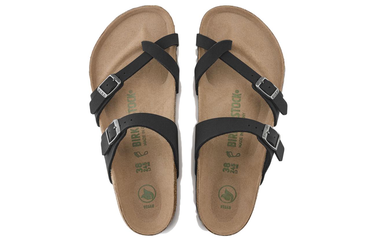 Shop Birkenstock 真皮 柔軟舒適厚底 時尚拖鞋 男女同款 黑色 窄版