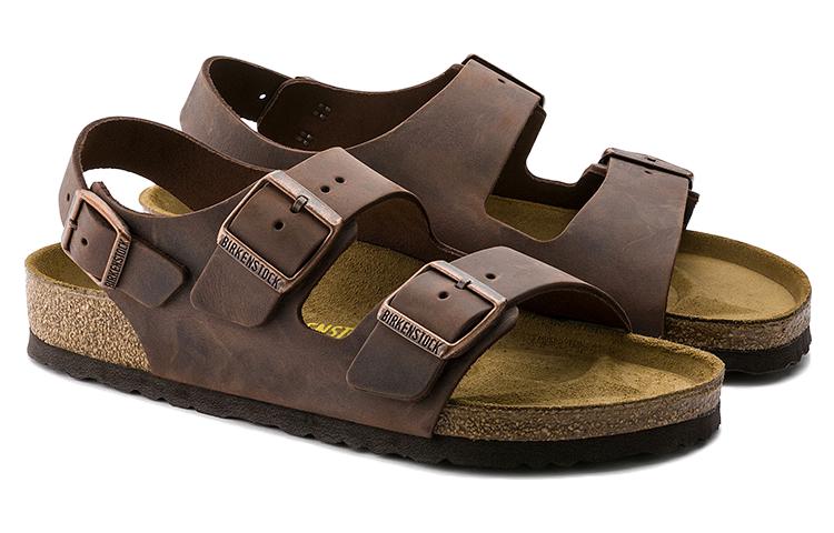 Lookbook 勃肯 皮革 柔軟舒適厚底百搭 沙灘涼鞋 女款 棕色 窄版