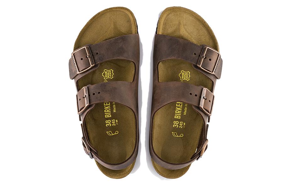 Shop 勃肯 皮革 柔軟舒適厚底百搭 沙灘涼鞋 女款 棕色 窄版