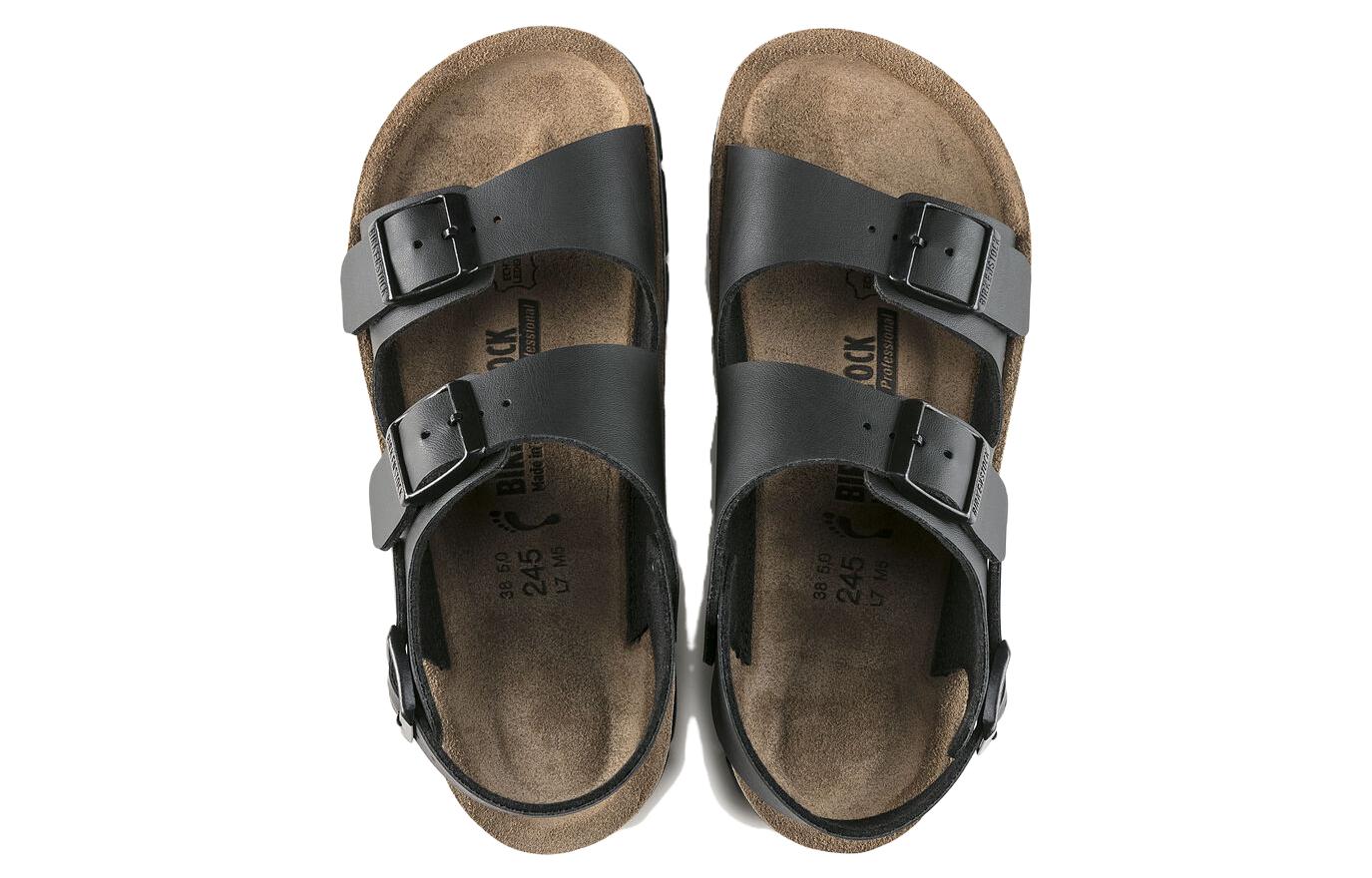 Shop Sandalia Birkenstock PU Negra 'Punta Redonda Confort Suela Gruesa' 0500781