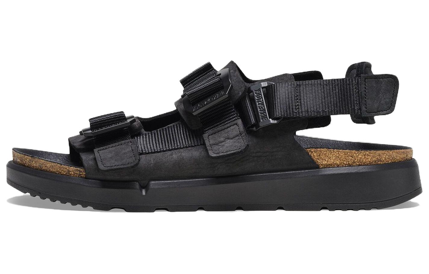 Birkenstock Shinjuku Natural Leather Textile Sandals 'Black'