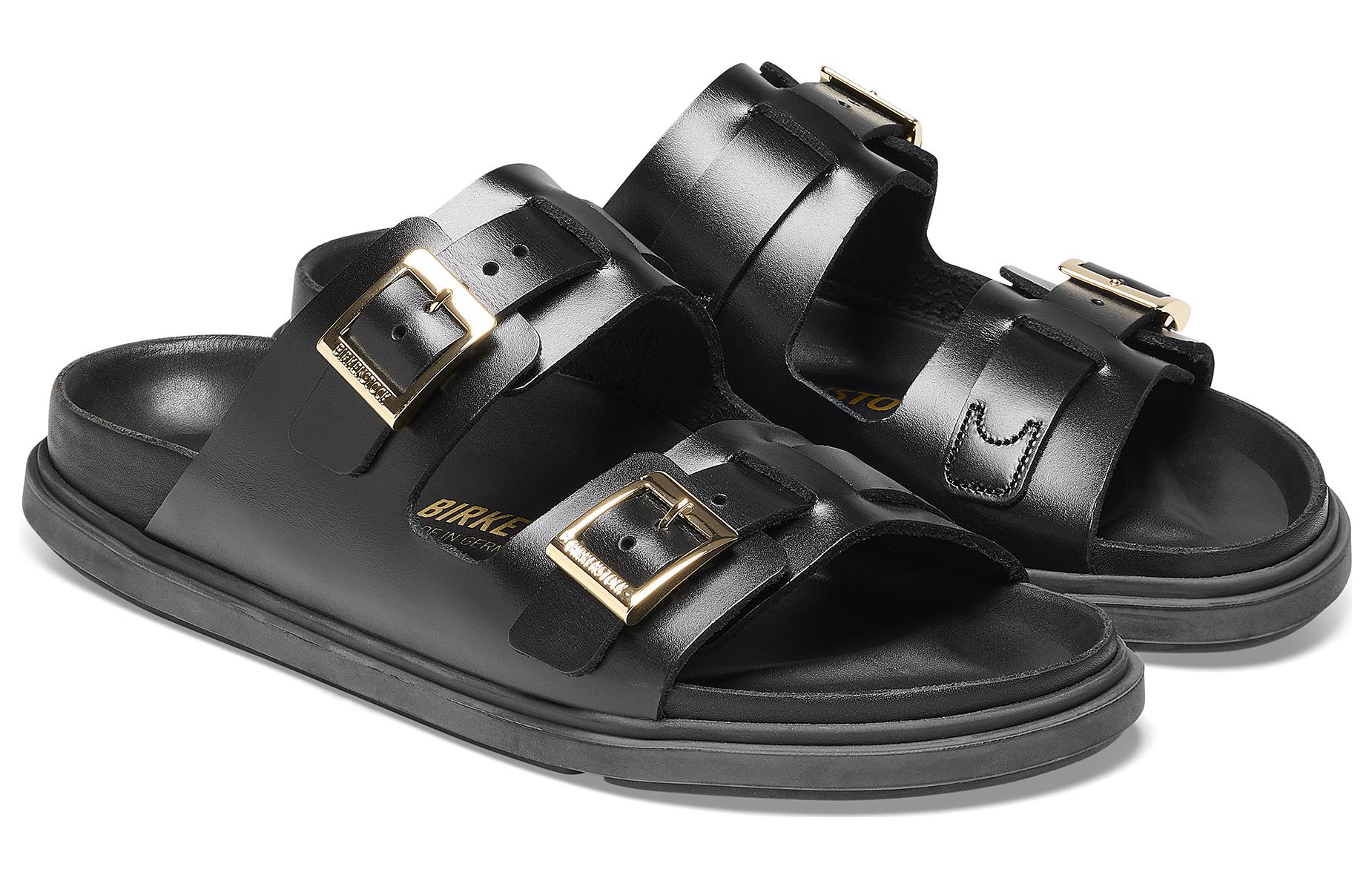 Lookbook Birkenstock St Barths Natural Leather Narrow Fit 'Black' 1025245