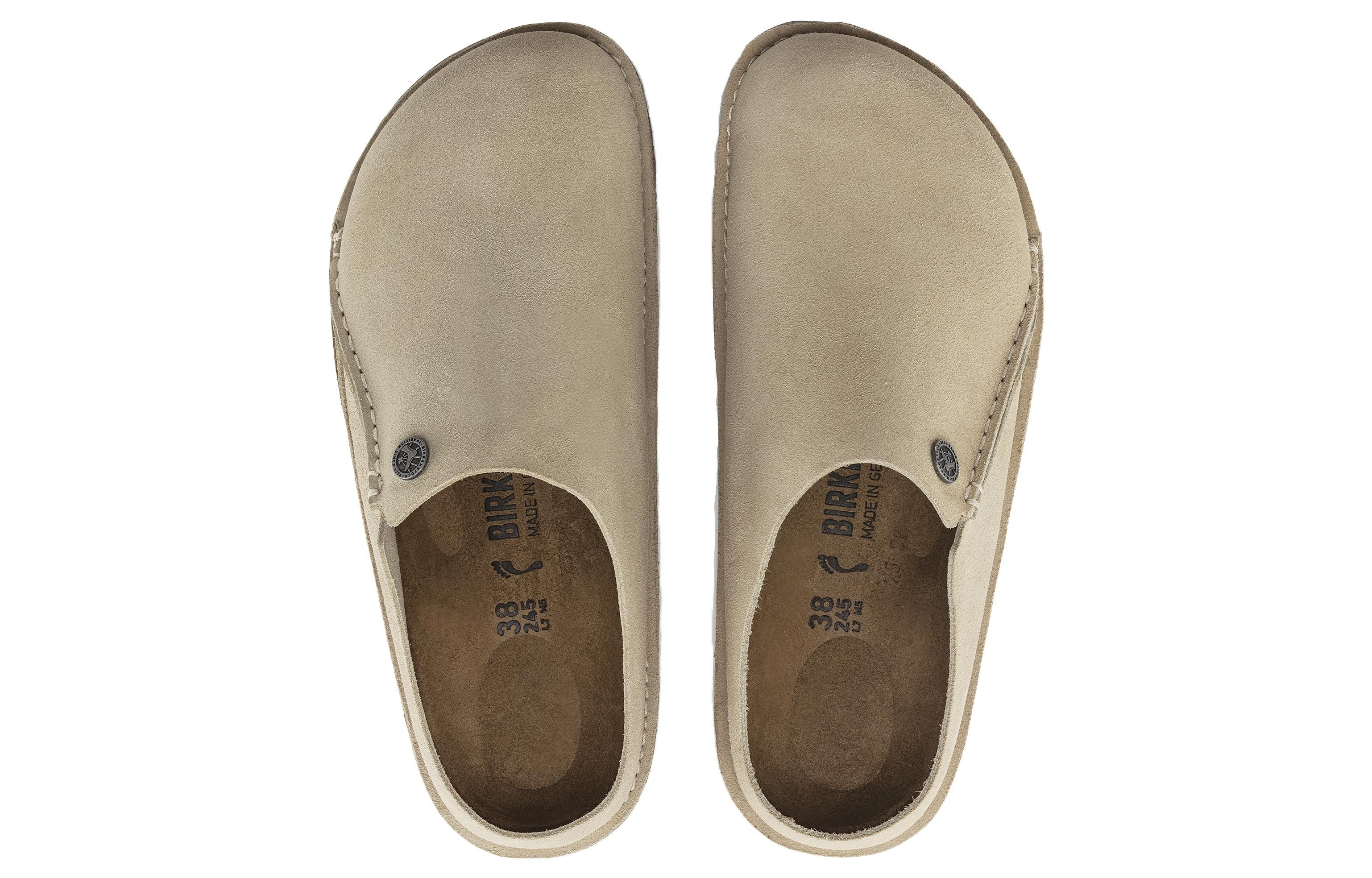 Shop Birkenstock 麂皮 舒適圓頭百搭增高厚底 包頭拖鞋 男女皆宜 淺灰色 標準版