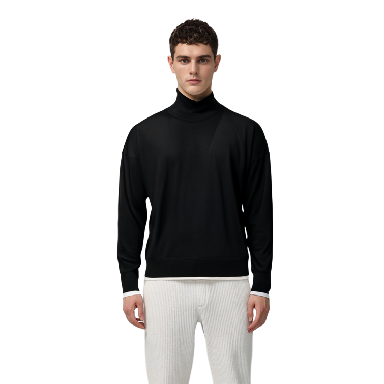 Shop ボッテガヴェネタ ブラック ハイネック プルオーバー ルーズフィット セーター 753740V37J01000