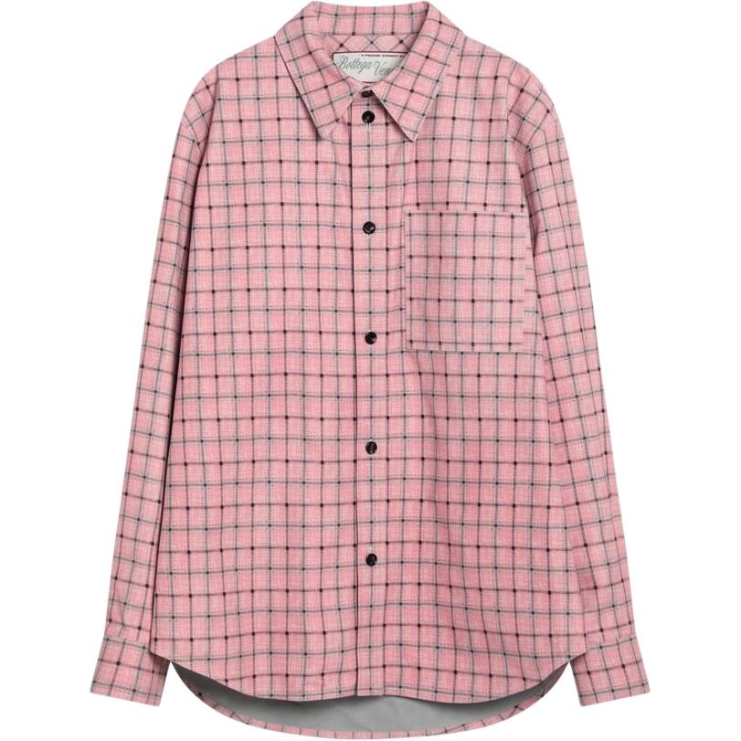 Bottega Veneta  Checkered Point Collar Long Sleeve Shirt Light Pink 813140V4XB05008