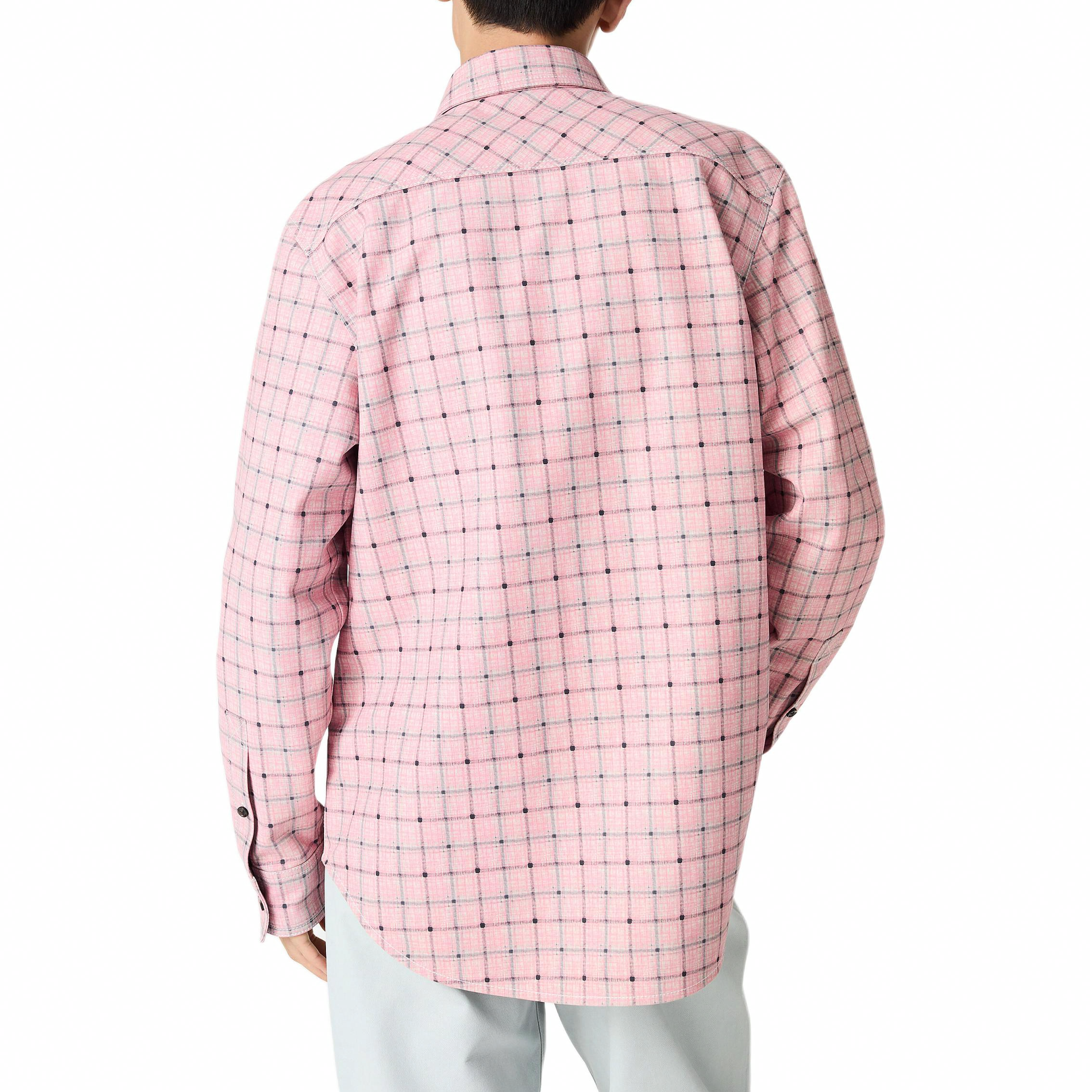 Purchase 보테가 베네타 체크 포인트 칼라 긴팔 셔츠 라이트 핑크 813140V4XB05008