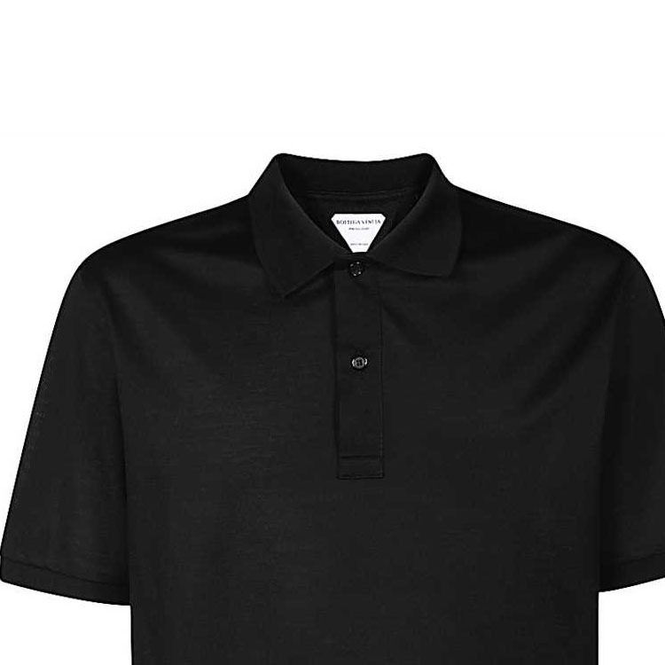 Shop Bottega Veneta  Embroidered Button-Up Short Sleeve Polo Shirt Black 631006VKO901000