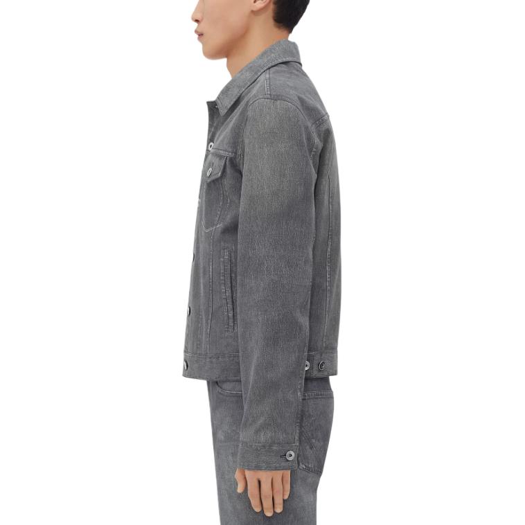 Shop Bottega Veneta 灰色皮革丹寧外套，翻領搭配按扣設計。 727901V2BC01873