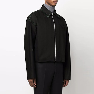 Bottega Veneta Solid Color Zip-Up Waist Jacket Black 692119VF4T01000 Purchase Bottega Veneta Solid Color Zip-Up Waist Jacket Black 692119VF4T01000