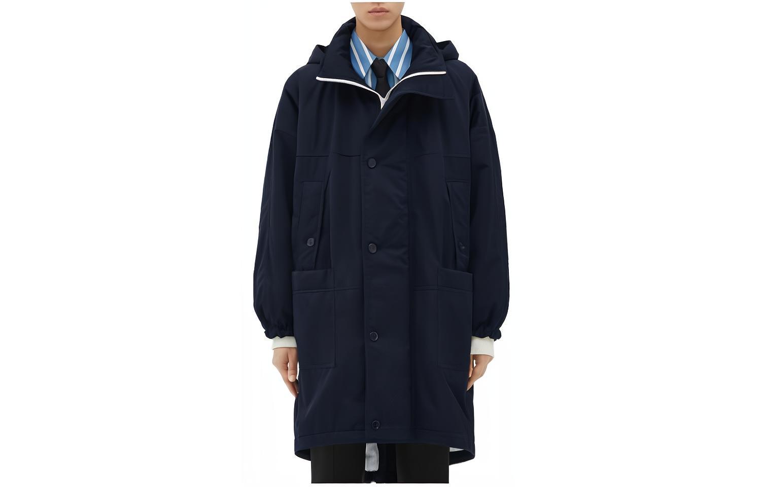 Bottega Veneta  Solid Navy Blue Hooded Long Sleeve Parka Coat. 752734VF4K04030