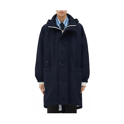 Bottega Veneta Solid Navy Blue Hooded Long Sleeve Parka Coat. 752734VF4K04030