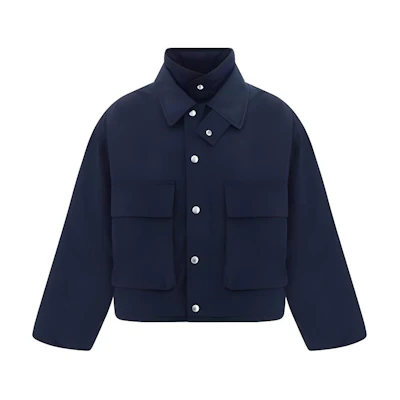 Bottega Veneta Solid Navy Blue Short Jacket with Stand Collar 794066V4CS04246