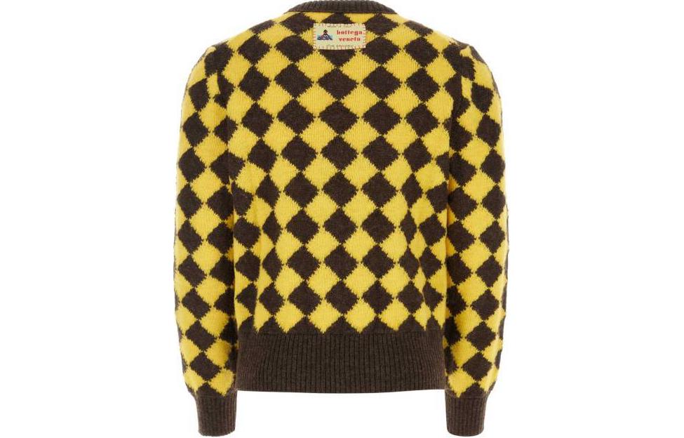 Lookbook Bottega Veneta Suéter de Lana Intarsia Argyle Amarillo Cuello Redondo. 772546V3NN02179