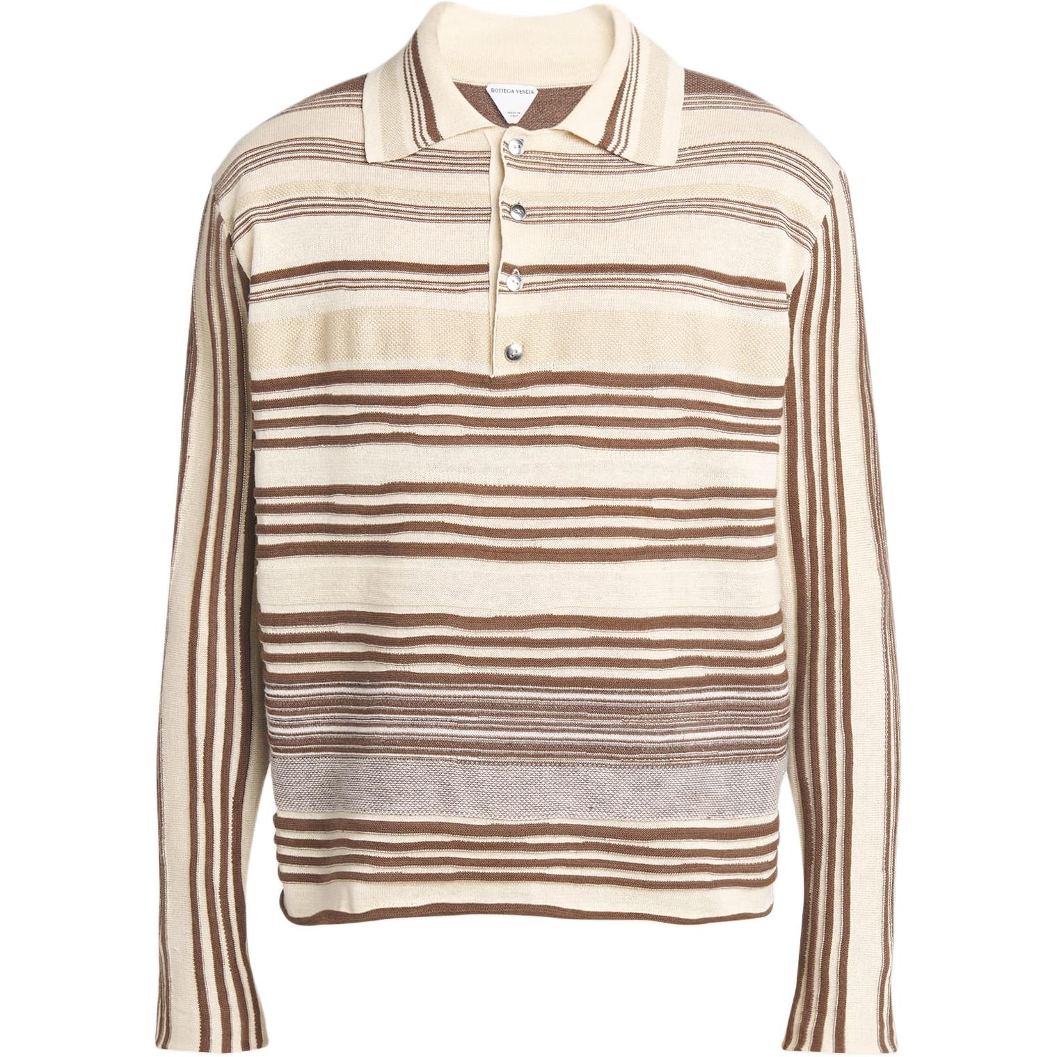 Bottega Veneta Beige & Brown Striped Long Sleeve Polo Shirt 793784V4E702975