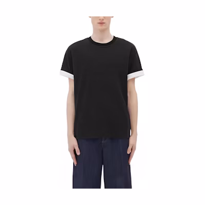 Bottega Veneta Black FW22 Solid Striped Trim Crewneck T-Shirt 661788V16E01041