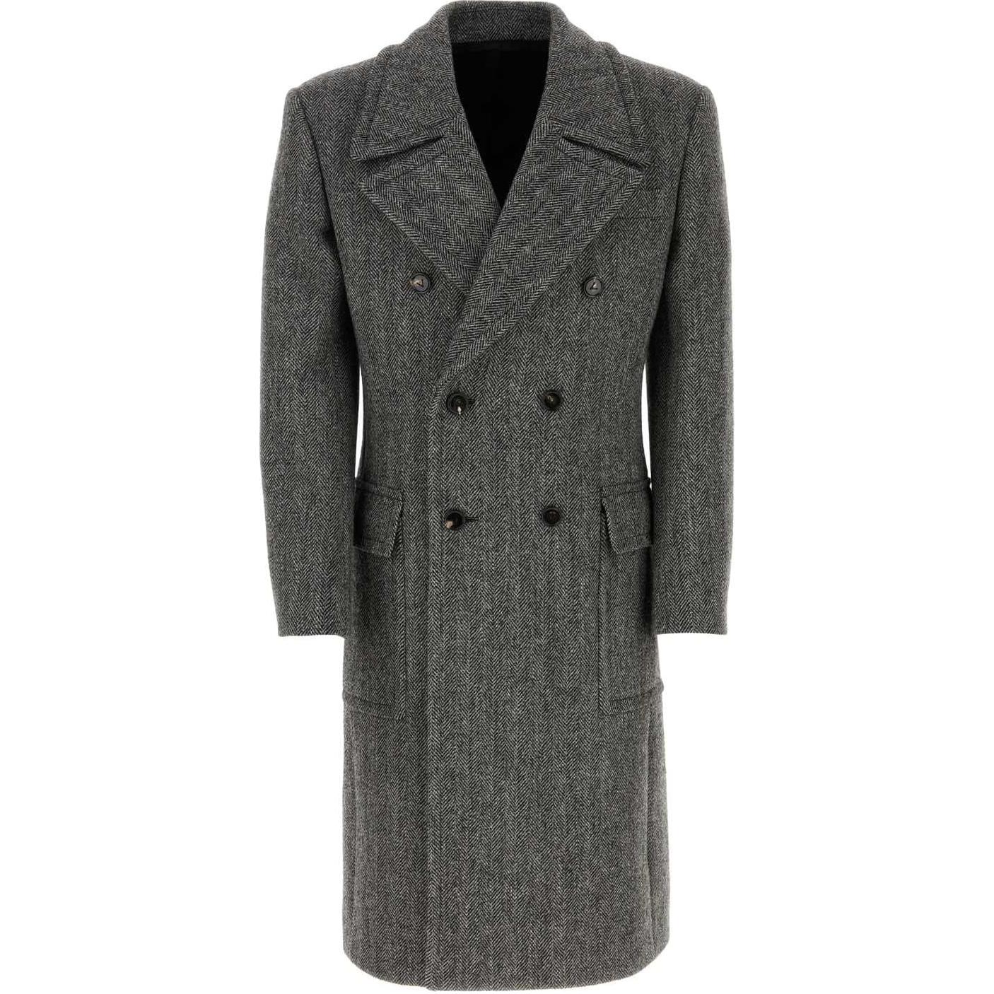 Bottega Veneta Black Gray Double-Breasted Long Mid-Length Jacket 790721V4CC01001