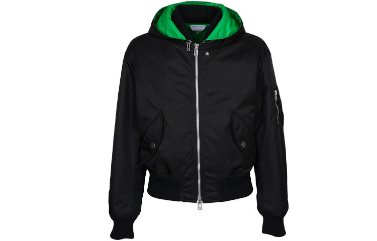 Bottega Veneta Black Solid Zipper Hoodie Jacket Long Sleeve Casualwear 708161VKIL01000