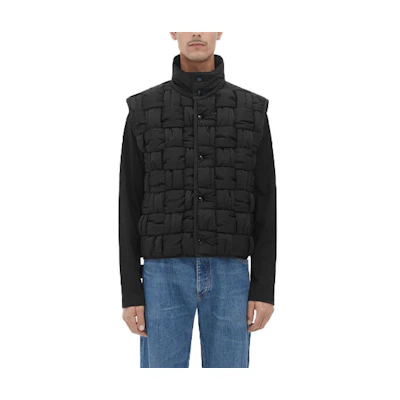 Bottega Veneta Black Vest with Braided Detail and Stand Collar 734249VF4K01000