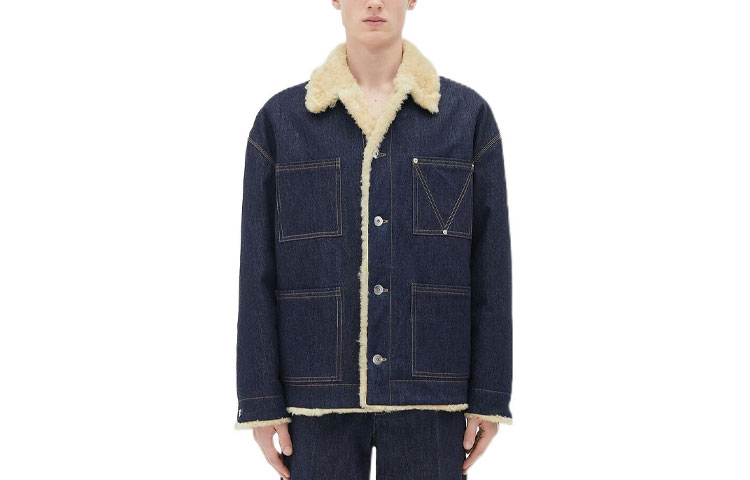 Bottega Veneta Blue FW22 Single Button Fleece-Lined Denim Jacket Men 707946V28J03083