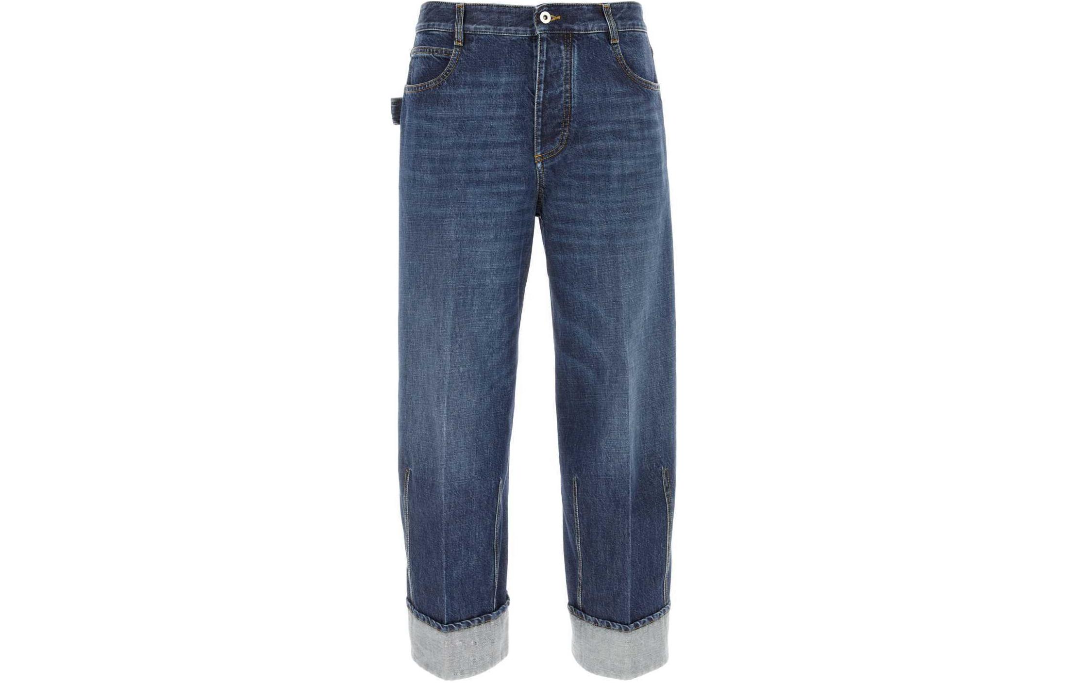 Bottega Veneta Blue Solid Button Straight-leg Casual Pants 774283V2J804715