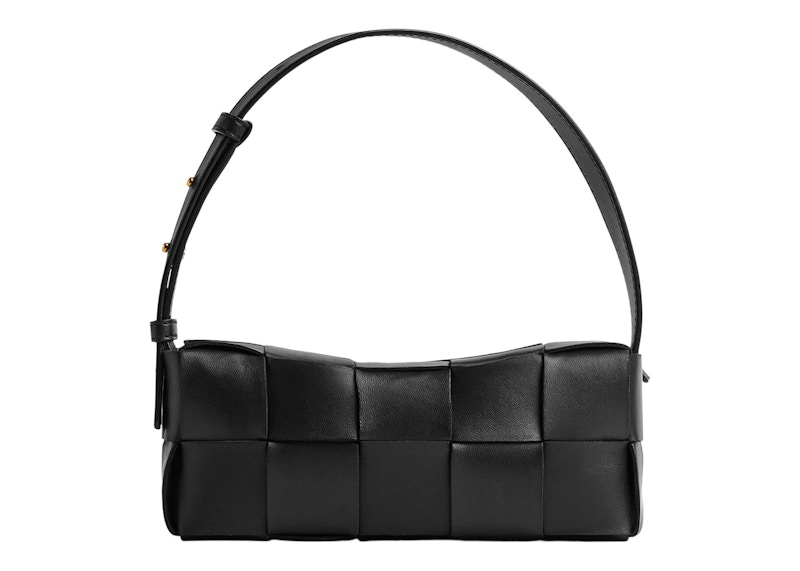 Bottega Veneta Brick Cassette Shoulder Bag Small Intreccio Black