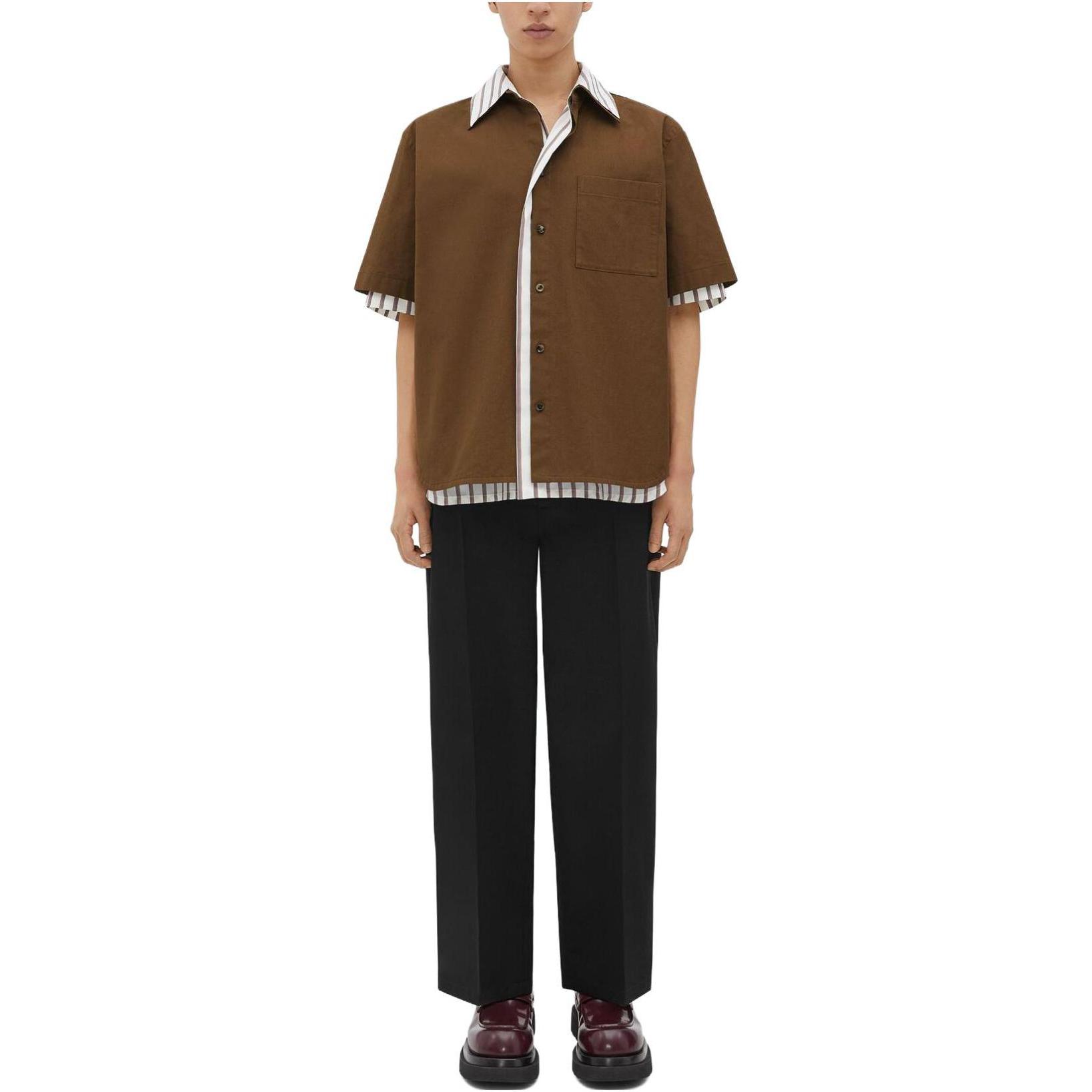 Bottega Veneta Brown Cotton-Silk Short Sleeve Shirt 750014V3E602610