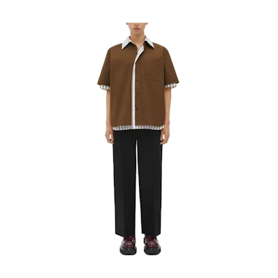 Bottega Veneta Brown Cotton-Silk Short Sleeve Shirt 750014V3E602610