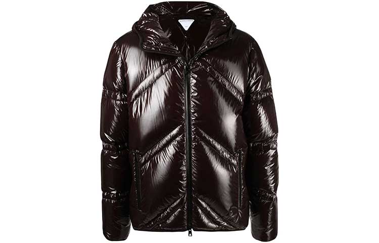 Buy 葆蝶家 棕色连帽修身长袖羽绒夹克 660571V0Y302182