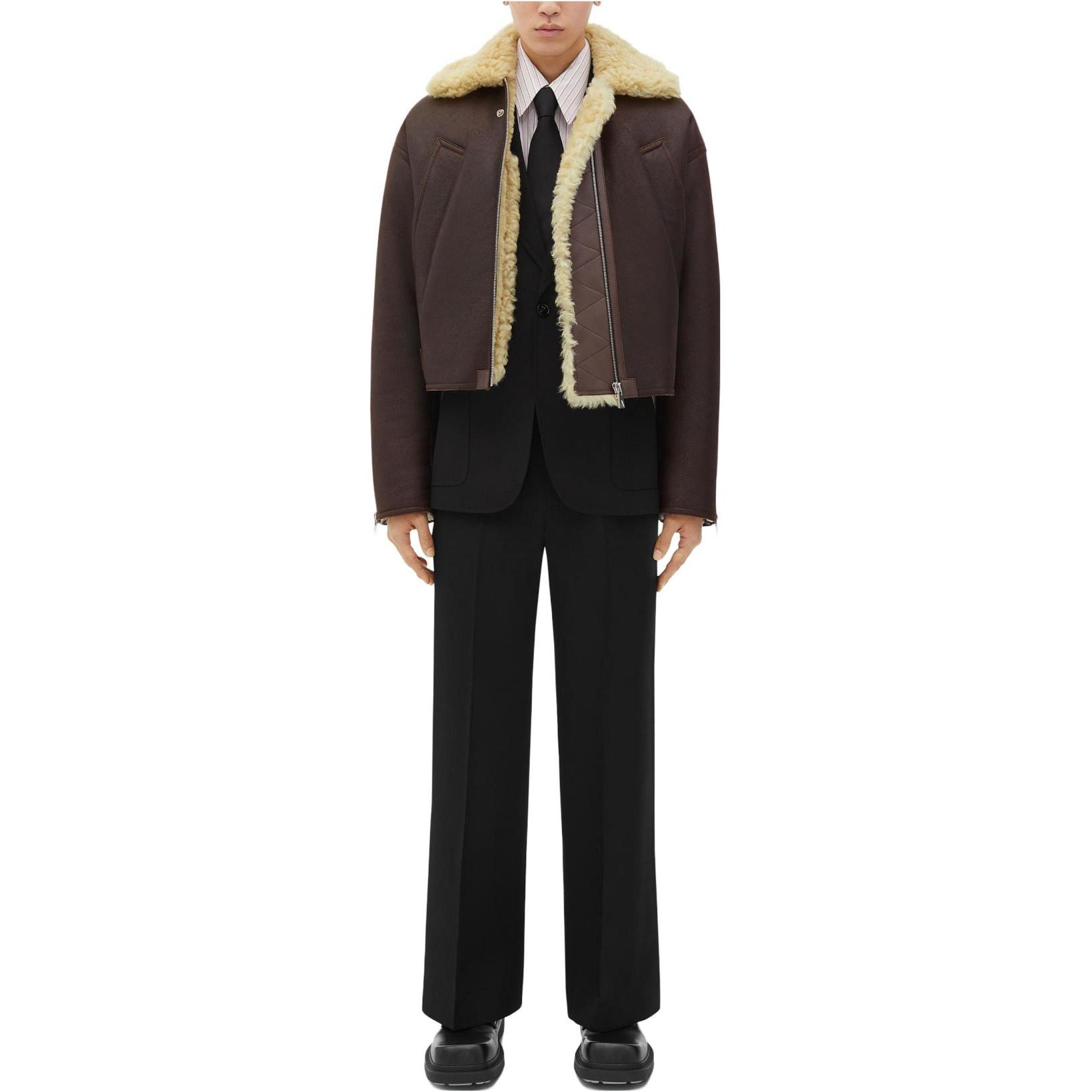 Bottega Veneta Brown Plain Zip-Up Collar Jacket 751356V32U02104