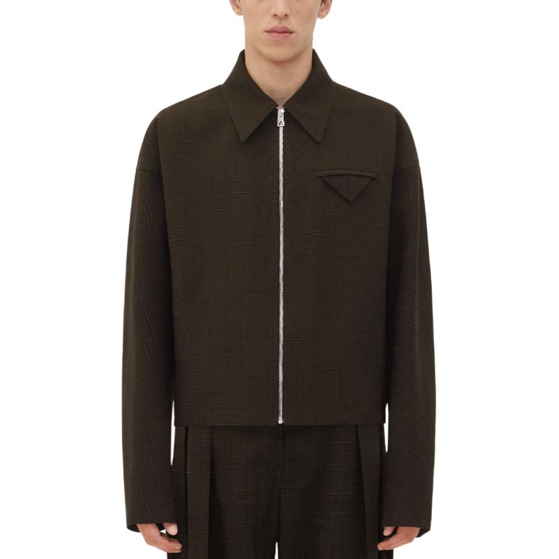 Bottega Veneta Brown Solid Zipper Collar Long Sleeve Jacket 646907V3FD02078