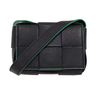 Bottega Veneta Candy Cassette Mini Intreccio Grained Leather Black