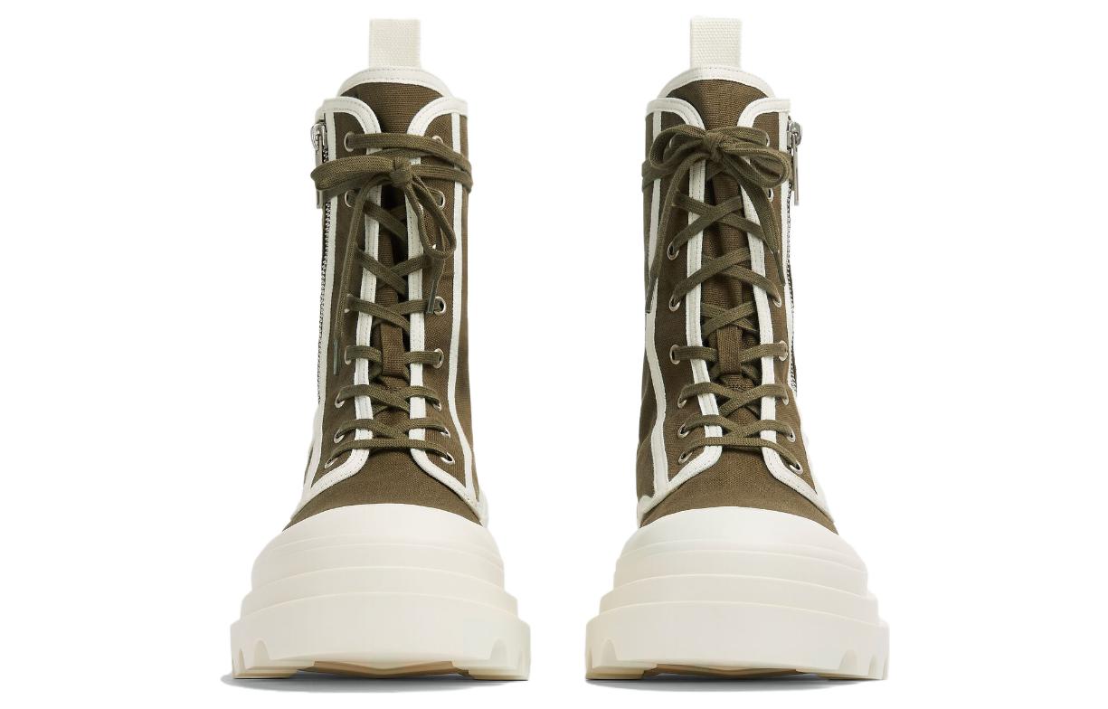 Lookbook Bottega Veneta Sepatu Boot Kanvas Combat 'Olive White' 730234V2R103690