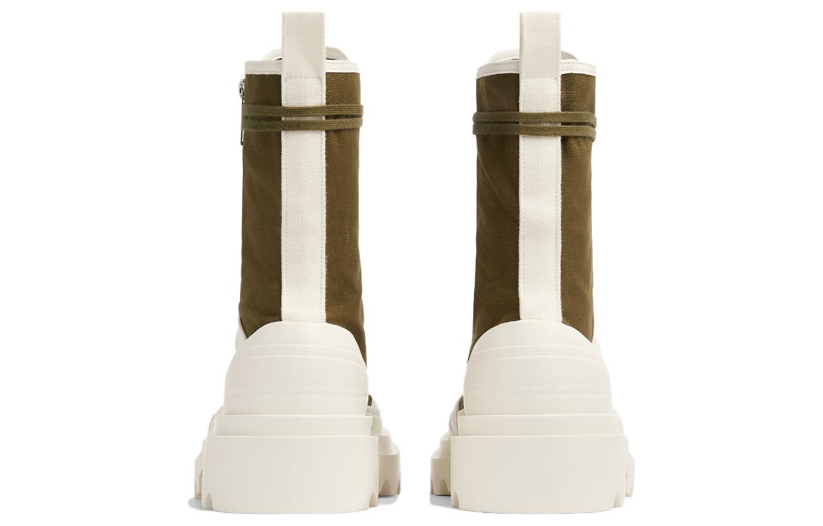 Shop Bottega Veneta Sepatu Boot Kanvas Combat 'Olive White' 730234V2R103690