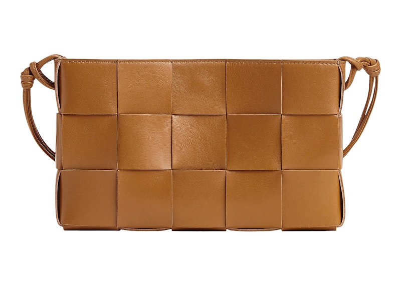 Bottega Veneta Cassette Pouch On Strap Intreccio Camel