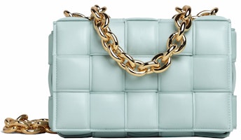 Bottega Veneta Chain Cassette Padded Intreccio Shoulder Bag Teal Washed Bottega Veneta Chain Cassette Padded Intreccio Shoulder Bag Teal Washed