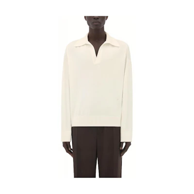 Bottega Veneta Chalk Knit Long Sleeve Polo Shirt 752126V37J09071