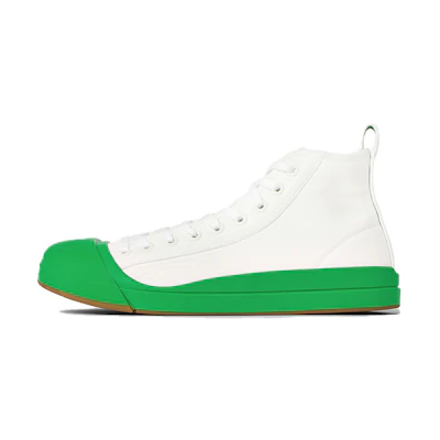 Bottega Veneta Fashion Round Toe Lace-Up Mid-Top Sneakers 'White Green'